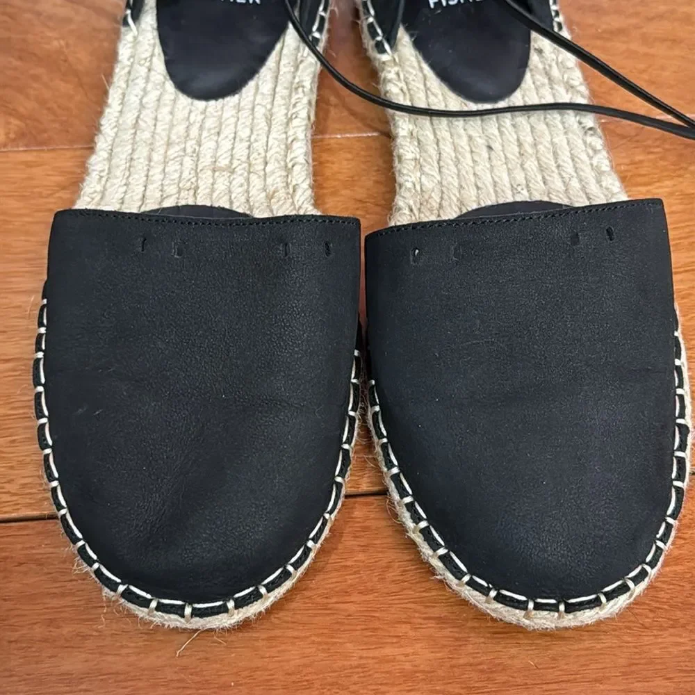 NWOT Eileen Fisher Lace-Up Black Suede‎ Espadrille Sandal Size 7.5